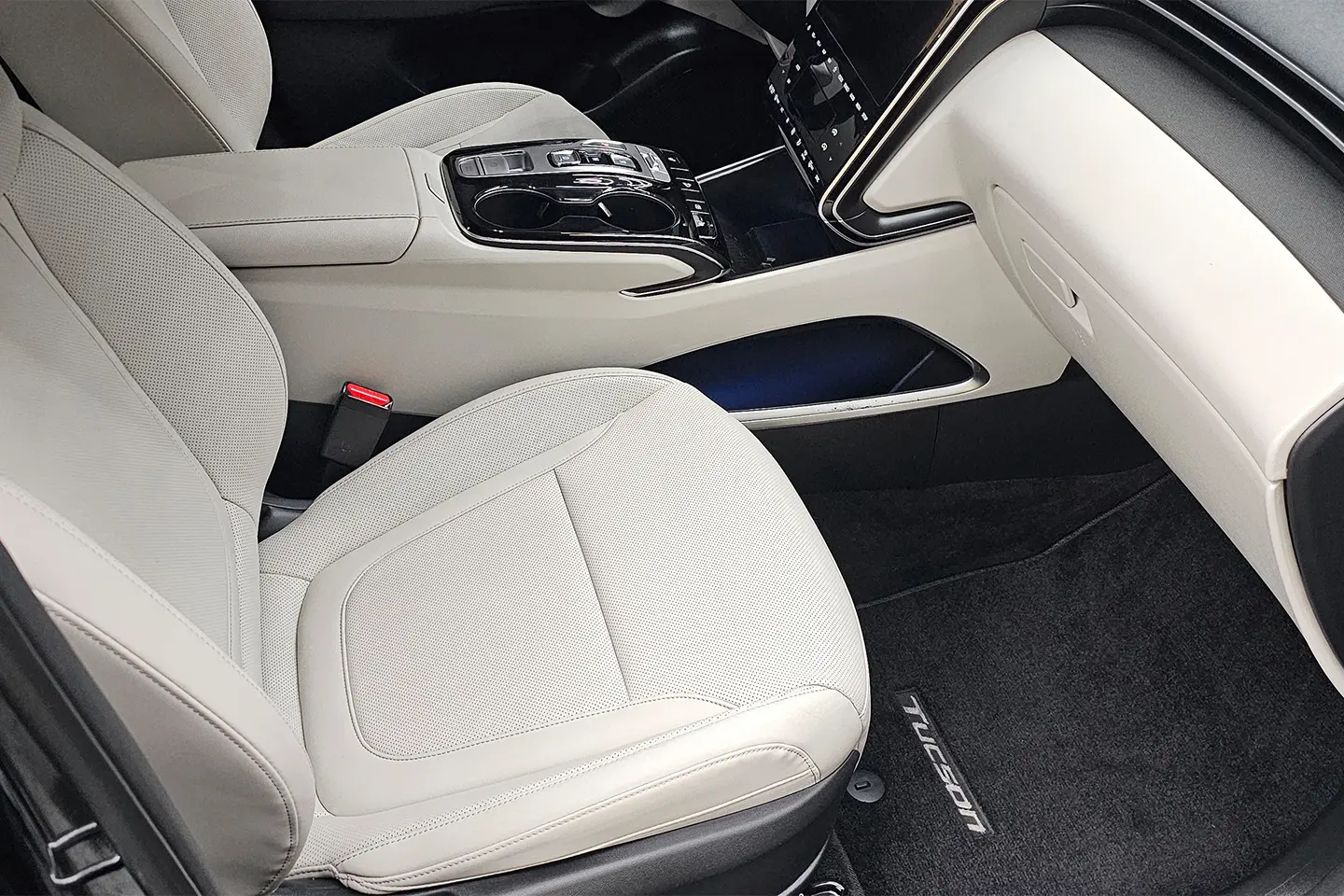 A car seat with the seats folded down.
