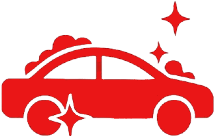 A red car with stars on it's side.